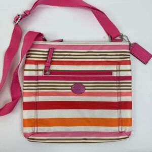 Vintage COACH Getaway Signature Pink Orange Stripe Nylon Crossbody‎ Bag Y2K